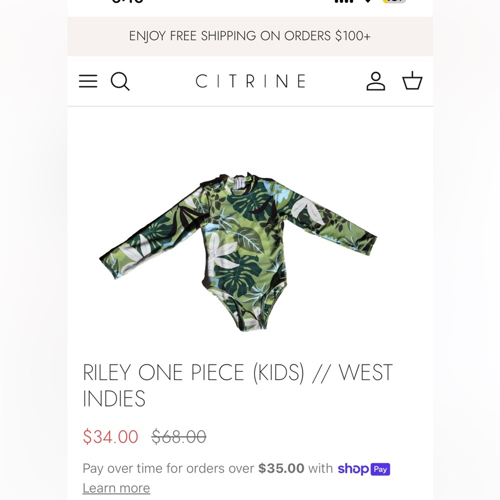Citrine Green Floral Long Sleeve swimsuit - 3t
